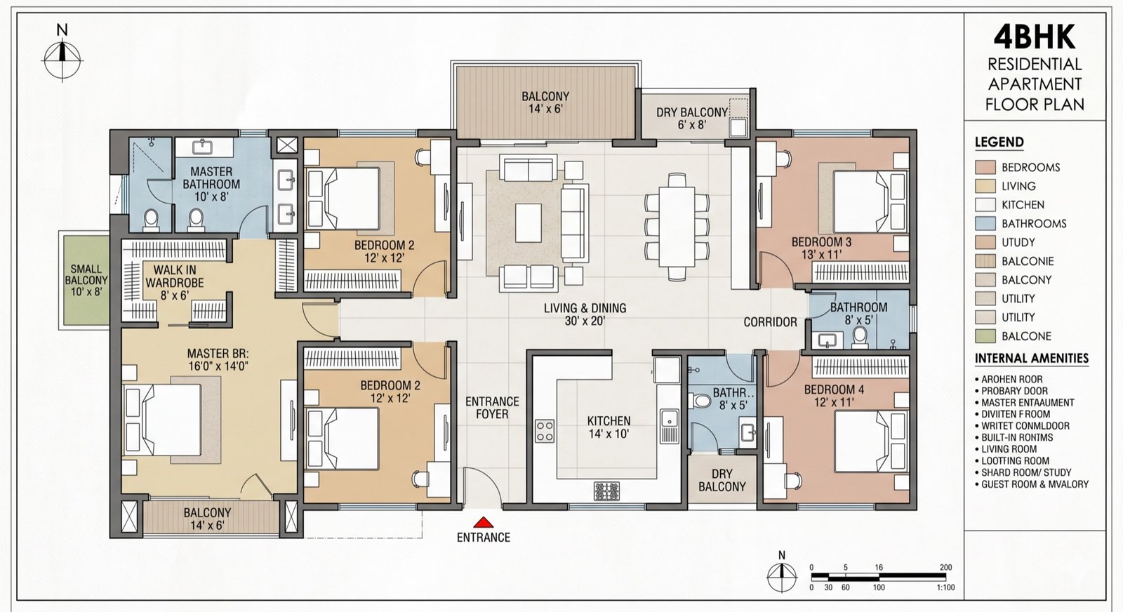 4S Estate Sector 88B 4 BHK floor plan